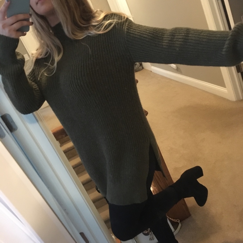 Long olive grey sweater from Nordstrom